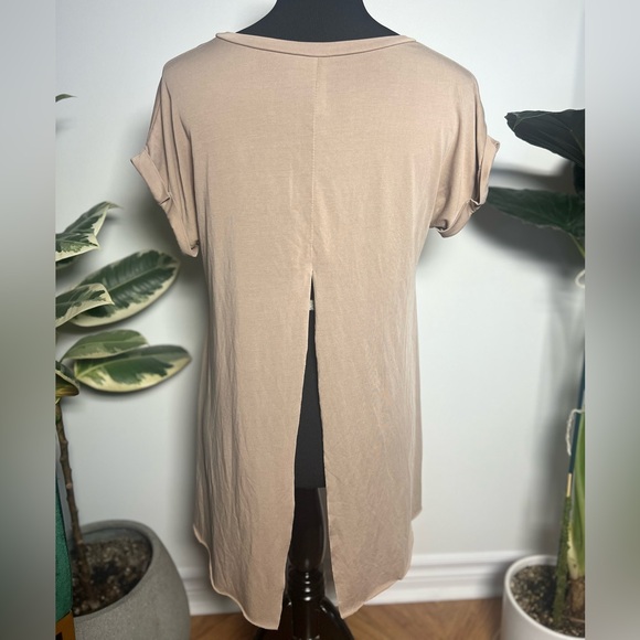 Room Service, High Low Shirt with Back Slit, Taupe, Large - Picture 3 of 5